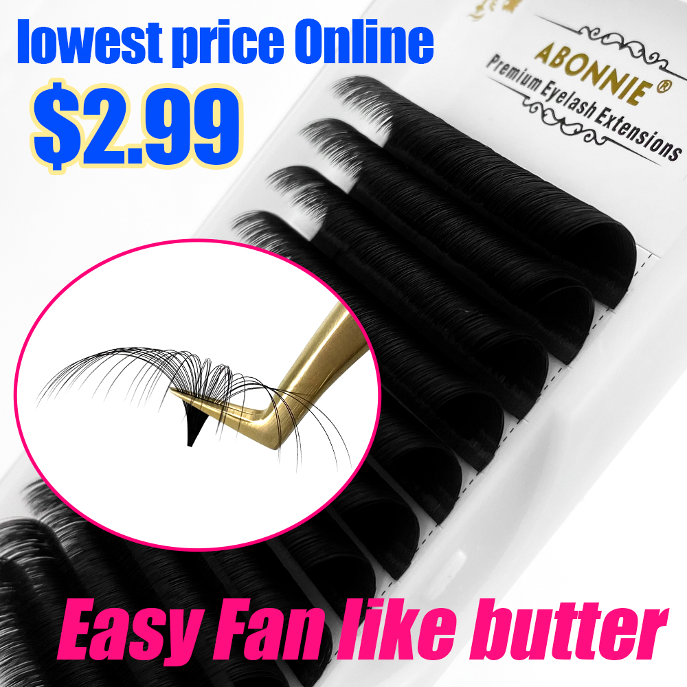 Eyelash Extension Human Hair - Abonnie-pestañas fáciles de 0,03-0,10mm, ventiladores de